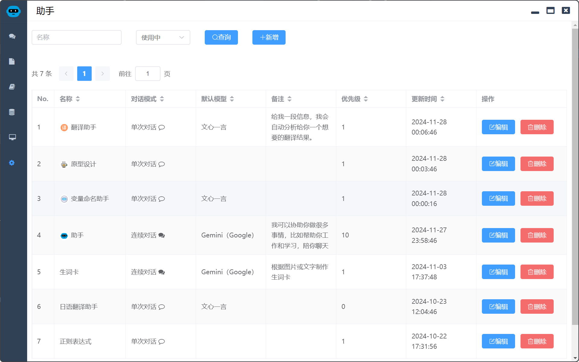 助手列表
